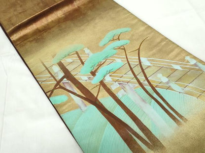 平和屋着物◎太鼓柄袋帯 作家物 渡橋枝松文 金彩 引箔 正絹 逸品 DABE0667qa