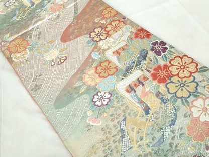 平和屋着物◎六通柄袋帯　唐織　流水御所車花文　金銀糸　正絹　逸品　DABE0672qa