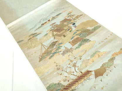 平和屋着物◎太鼓柄袋帯　作家物　風景文　金銀彩　正絹　逸品　DABE0676qa