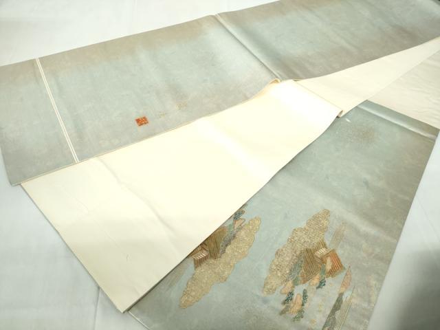 平和屋着物◎太鼓柄袋帯　作家物　風景文　金銀彩　正絹　逸品　DABE0676qa