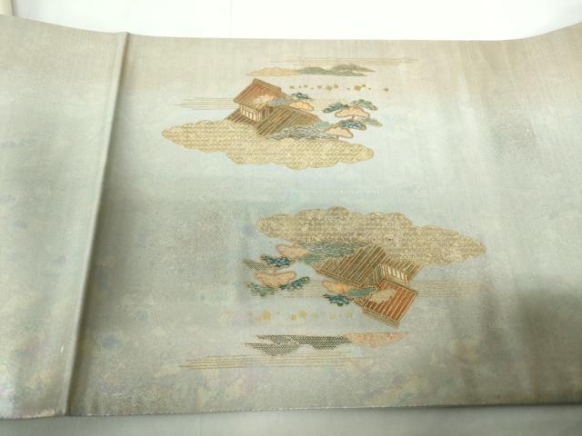 平和屋着物◎太鼓柄袋帯　作家物　風景文　金銀彩　正絹　逸品　DABE0676qa