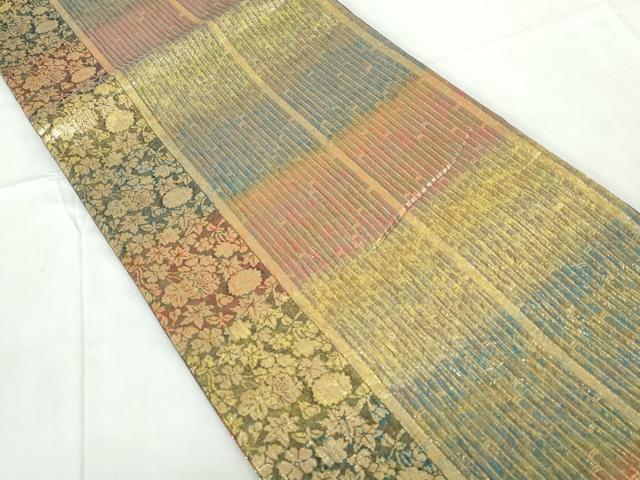 平和屋着物◎佐賀錦　両面　全通柄袋帯　ふくれ織　舞花間道　金糸　正絹　逸品　DABE0680qa