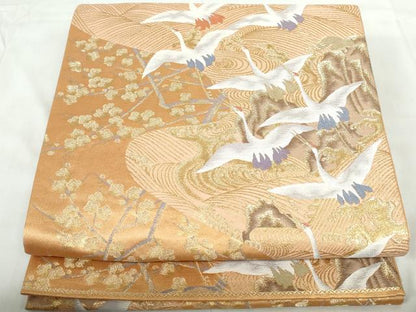 平和屋着物◎六通柄袋帯　唐織　古都翔翔文　金泥箔　金糸　正絹　逸品　DABE0684qa