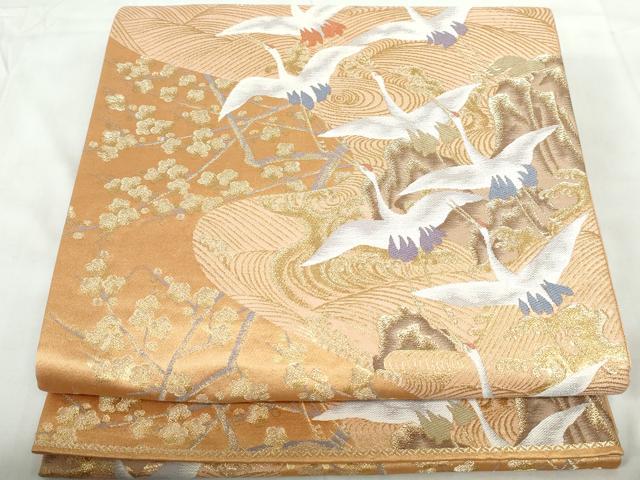 平和屋着物◎六通柄袋帯　唐織　古都翔翔文　金泥箔　金糸　正絹　逸品　DABE0684qa