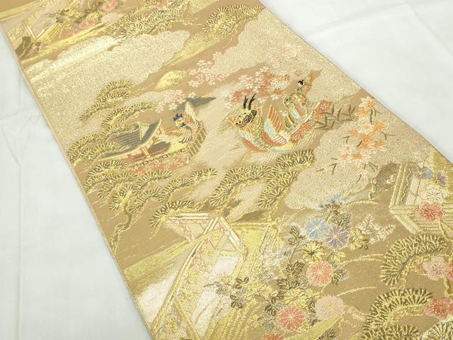 平和屋着物◎六通柄袋帯　唐織　人物風景文　金糸　正絹　逸品　DABE0686qa