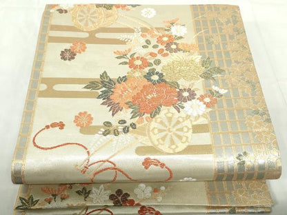 平和屋着物◎六通柄袋帯　花車間道　金銀糸　正絹　逸品　DABE0697qa