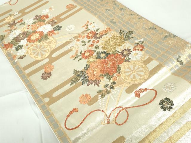 平和屋着物◎六通柄袋帯　花車間道　金銀糸　正絹　逸品　DABE0697qa