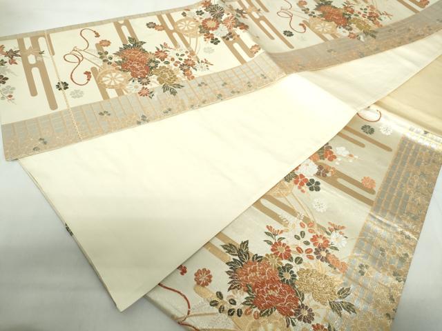 平和屋着物◎六通柄袋帯　花車間道　金銀糸　正絹　逸品　DABE0697qa