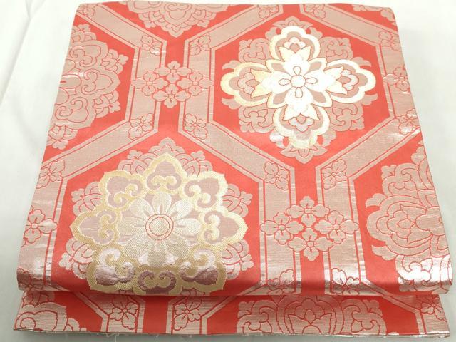 平和屋着物◎両面　全通柄袋帯　亀甲正倉院花文　金銀糸　正絹　逸品　DABE0702qa