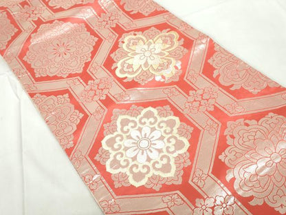 平和屋着物◎両面　全通柄袋帯　亀甲正倉院花文　金銀糸　正絹　逸品　DABE0702qa