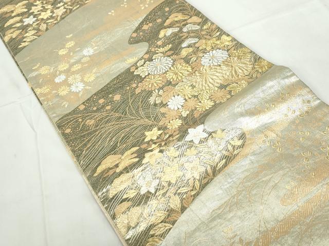 平和屋着物◎九百佐賀錦　六通柄袋帯　蒔絵　流水草花文　金銀糸　正絹　逸品　DABE0704qa