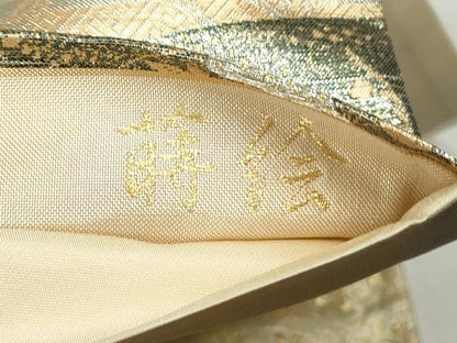 平和屋着物◎九百佐賀錦　六通柄袋帯　蒔絵　流水草花文　金銀糸　正絹　逸品　DABE0704qa