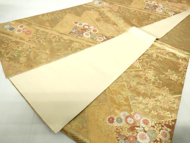 平和屋着物◎六通柄袋帯　唐織　立波更紗花文　金糸　正絹　逸品　DABE0705qa