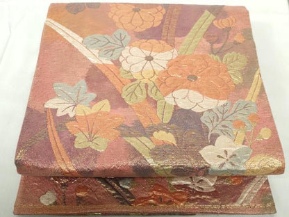 平和屋着物◎六通柄袋帯　ふくれ織　草花文　金糸　正絹　逸品　DABE0708qa