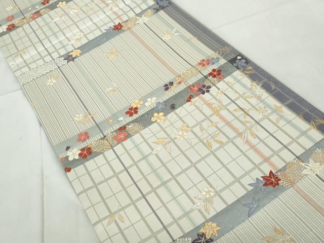 平和屋着物◎両面　六通柄袋帯　唐織　横段花文　金銀糸　正絹　逸品　DABE0711qa