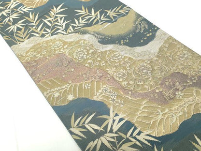 平和屋着物◎六通柄袋帯　道長更紗花文　金糸　正絹　逸品　DABE0715qa