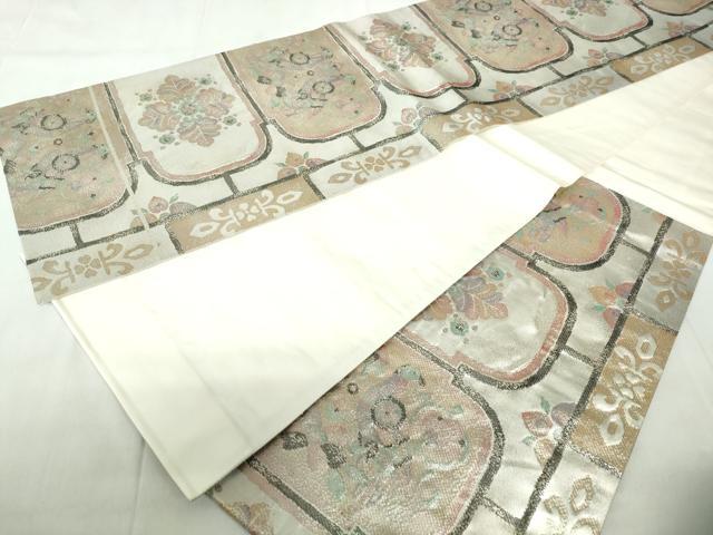 平和屋着物◎六通柄袋帯　向かい鳥花文　金銀糸　正絹　逸品　DABE0717qa