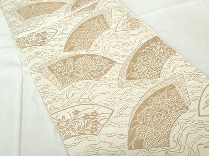 平和屋着物◎六通柄袋帯　地紙花文　金糸　正絹　逸品　DABE0720qa