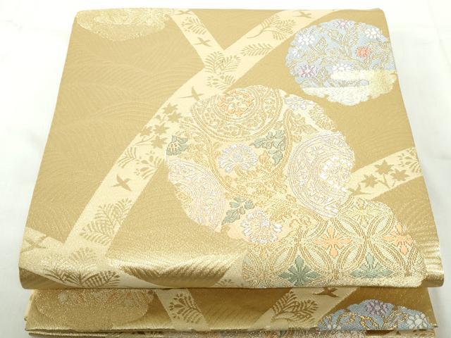平和屋着物◎六通柄袋帯　唐織　雪輪更紗花文　金銀糸　正絹　逸品　DABE0721qa
