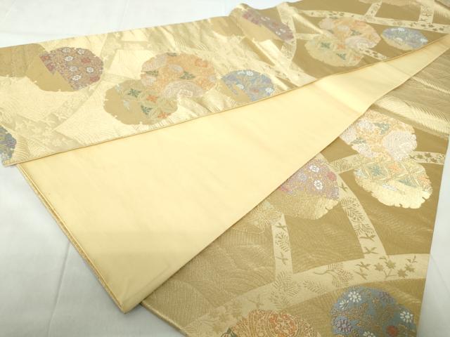 平和屋着物◎六通柄袋帯　唐織　雪輪更紗花文　金銀糸　正絹　逸品　DABE0721qa