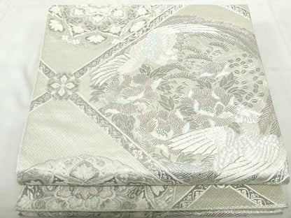 平和屋着物◎六通柄袋帯　唐織　菱取華鳥文　プラチナ二重箔　正絹　逸品　DABE0723qa