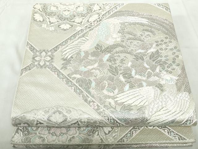 平和屋着物◎六通柄袋帯　唐織　菱取華鳥文　プラチナ二重箔　正絹　逸品　DABE0723qa