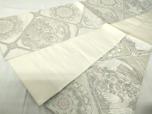 平和屋着物◎六通柄袋帯　唐織　菱取華鳥文　プラチナ二重箔　正絹　逸品　DABE0723qa