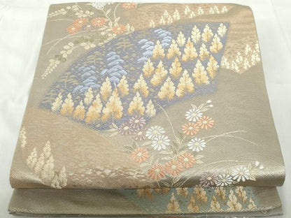 平和屋着物◎六通柄袋帯　地紙樹林花文　金銀糸　正絹　逸品　DABE0725qa