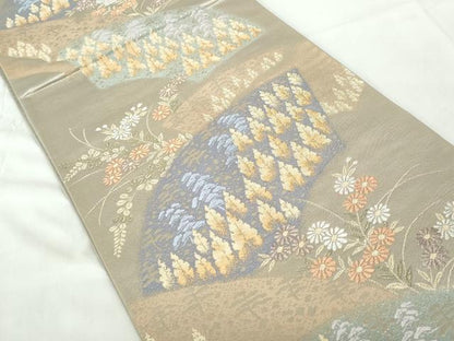 平和屋着物◎六通柄袋帯　地紙樹林花文　金銀糸　正絹　逸品　DABE0725qa