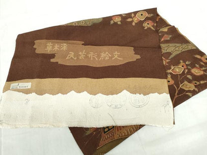平和屋着物■上質な小紋　風景花文　金彩　鬼しぼ縮緬　反端付き　正絹　逸品　DABE0731qa