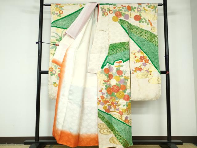 平和屋着物□豪華振袖 駒刺繍 絞り 流水菊尽くし文 金彩 正絹 逸品