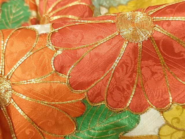 平和屋着物□豪華振袖 駒刺繍 絞り 流水菊尽くし文 金彩 正絹 逸品