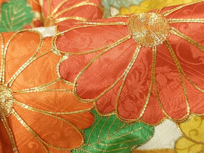 平和屋着物■豪華振袖　駒刺繍　絞り　流水菊尽くし文　金彩　正絹　逸品　DABE0733qa