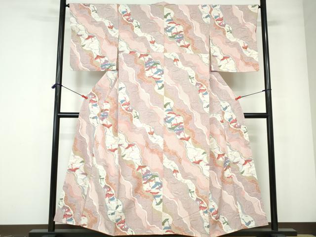 平和屋着物■上質な小紋　道長群鶴文　金彩　正絹　逸品　DABE0734qa