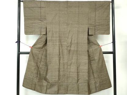平和屋着物■男性　本場大島紬　アンサンブル　長羽織　格子文　枯茶色　正絹　逸品　DABE0735qa