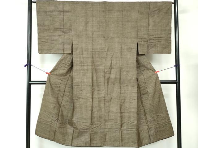 平和屋着物■男性　本場大島紬　アンサンブル　長羽織　格子文　枯茶色　正絹　逸品　DABE0735qa