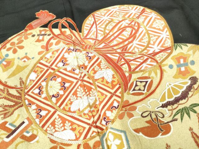 平和屋着物■豪華黒留袖　駒刺繍　鼓宝尽くし文　金彩　正絹　逸品　DABE0739qa