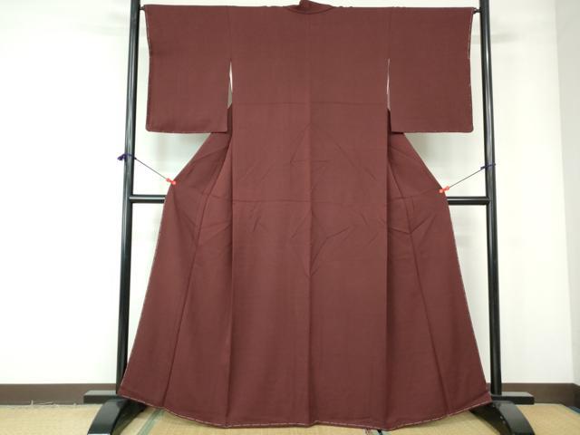 平和屋着物■上質な色無地　亀甲花地紋　葡萄茶色　正絹　逸品　DABE0745qa