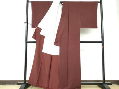平和屋着物■上質な色無地　亀甲花地紋　葡萄茶色　正絹　逸品　DABE0745qa
