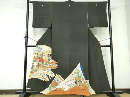 平和屋着物■豪華黒留袖　駒刺繍　花車文　金彩　正絹　逸品　DABE0748qa
