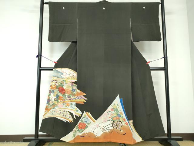 平和屋着物■豪華黒留袖　駒刺繍　花車文　金彩　正絹　逸品　DABE0748qa
