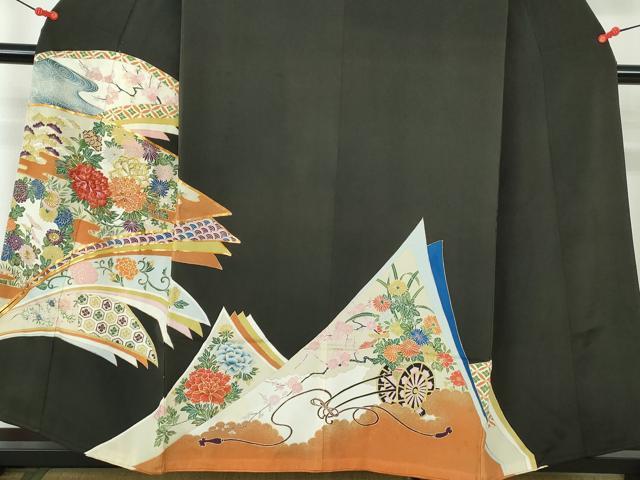 平和屋着物■豪華黒留袖　駒刺繍　花車文　金彩　正絹　逸品　DABE0748qa