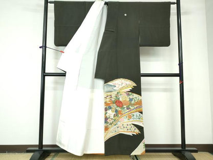 平和屋着物■豪華黒留袖　駒刺繍　花車文　金彩　正絹　逸品　DABE0748qa