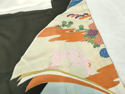 平和屋着物■豪華黒留袖　駒刺繍　花車文　金彩　正絹　逸品　DABE0748qa