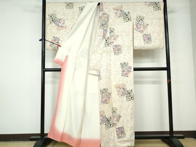 平和屋着物▽上質な小紋　単衣　色紙重ね花文　金彩　正絹　逸品　AABE6883jh 平和屋着物□上質な小紋 重ね色紙枝花文 金彩 正絹 逸品 DABE0750qa