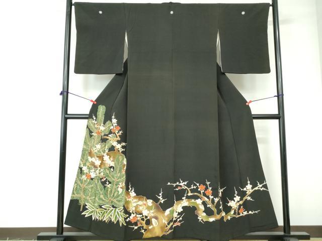 平和屋着物■豪華黒留袖 松竹梅 金彩 正絹 逸品 DABE0758qa
