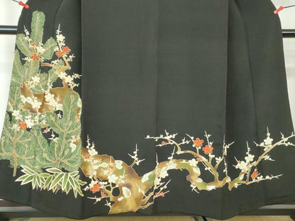 平和屋着物■豪華黒留袖 松竹梅 金彩 正絹 逸品 DABE0758qa
