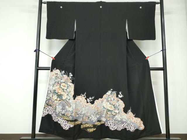 平和屋着物■豪華黒留袖　駒刺繍　流水花車文　金彩　正絹　逸品　DABE0765qa