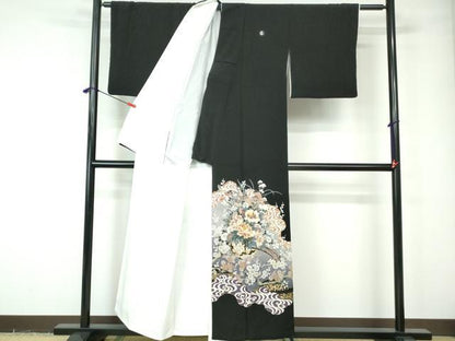 平和屋着物■豪華黒留袖　駒刺繍　流水花車文　金彩　正絹　逸品　DABE0765qa