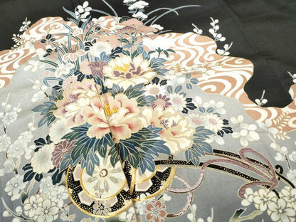 平和屋着物■豪華黒留袖　駒刺繍　流水花車文　金彩　正絹　逸品　DABE0765qa